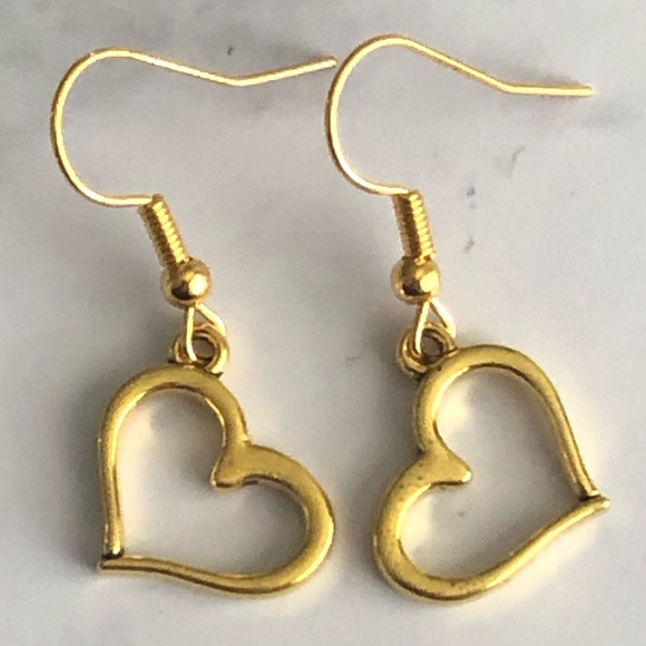 New Dainty Dangling Drop Heart Handmade Earrings Hoops Love Valentine Mom Gifts - Picture 2 of 4